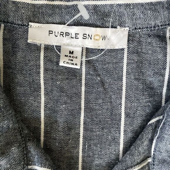 NWT PURPLE SNOW M White Stripes Jumpsuit Smocked Blue Wide Leg Cropped Pants - Picture 3 of 10